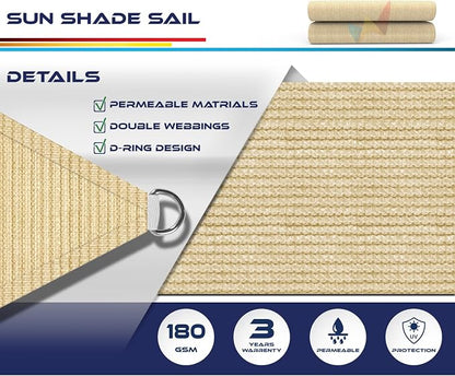 Windscreen4less 5' x 5' x 5' Sun Shade Sail Triangle Outdoor Canopy Cover UV - Image 3