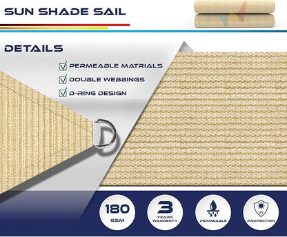 WINDSCREEN4LESS 11' x 11' x 11' Sun Shade Sail UV Block Fabric Canopy in Sand - Image 3