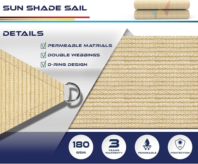 Windscreen4less 17' x 17' x 17' Sun Shade Sail Triangle Outdoor Canopy Cover UV - Image 3