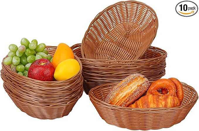 10 Pack 11 Inches Oval Wicker Bread Basket, Woven Serving Baskets,Woven Food Storage Basket for Table, Restaurants, kitchen, Party (11.02 x 7.87 x 2.76 Inch)