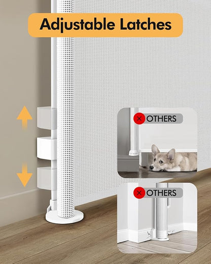 Retractable Baby Gate for Stairs & Doorways, 55" Wide x 33.6" Tall Easy Installation Mesh Dog Gate for Indoor & Outdoor Use,Pet and Dog Safety Gate for Hallways(White)