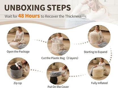Pouf Ottoman Foot Rest 20"x15" Footstools and Ottomans Small with Filling Cream Small Beige Ottoman Foot Rest Ivory Poofy Ottom Stool Soft Poofs/Ottomans Furniture Living Room Ottom Footstool