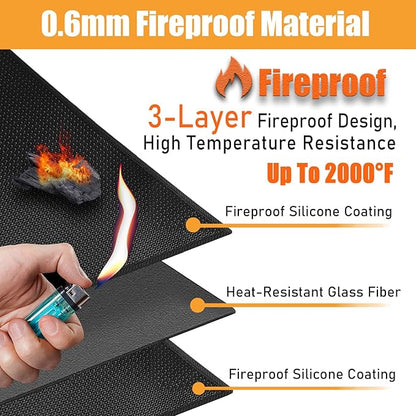 36x30in Heat Resistant Grill Mats for Outdoor Grill to Protect Your Prep Table and Outdoor Grill Table - Fire Proof & Water Proof & Oil Proof BBQ Mat - Black (1mm)