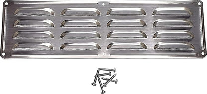 Stainless Steel BBQ Grill Air Vent with Screen - Outdoor Kitchen - Fire Pit or Smoker Shed Venting Cover 15" by 4-1/2"