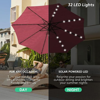 JEAREY 9' Patio Umbrella with Solar Lights, LED Umbrella, Burgandy | Outdoor - Image 6