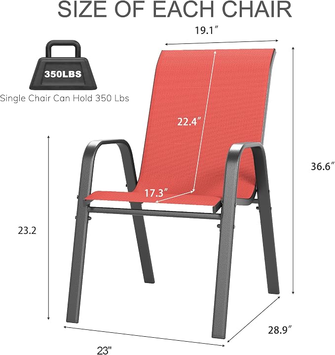 Outdoor Patio Chairs Set of 6 Stackable Dining Chairs All-Weather Textilene - Image 2