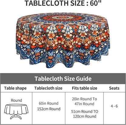 Bohemian Round Tablecloth Colorful Boho Bohemian Tablecloth 60 Inch Waterproof Rustic Table Cloth Fabric Farmhouse Stripe Decorative for Picnic Party Holiday Home Indoor Outdoor