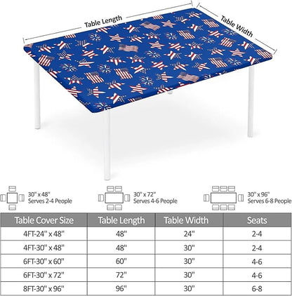 Rectangle Table Cloth Cover Waterproof Elastic Fitted Polyester Fitted Tablecloths for 6 Foot Tables for Indoor,Picnic, Camping, Outdoor （60" x 30"，American Flag）