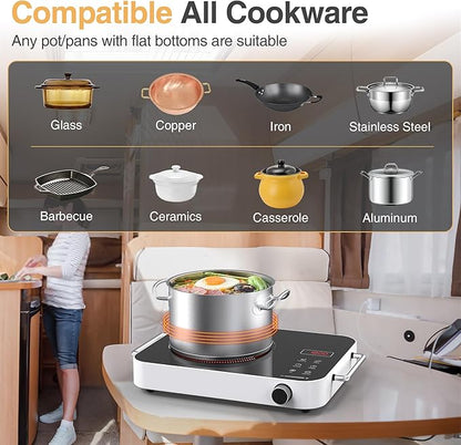 Single Burner Electric Cooktop,1800W 110V Electric Stove Top with Knob Control, Portable Cooktop with 2 Handle,single burner electric stove with Double Ring Heating, 4 hours Timer