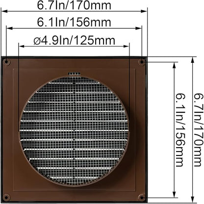 Black 5'' Inch Ventilation Grille - Inside/Outside use - (Flange 4.9''Ø/Cover 6.7''x6.7'') - Air Vent Louver - Exhaust Hood - Available 3 Sizes / 4 Colors.