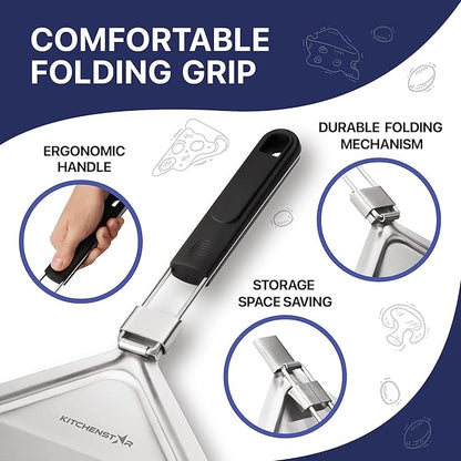 12" Pizza Making Kit (Set of 2) - 12" Pizza Cutter Rocker Knife with Blade Cover + 9.5" Stainless Steel Pizza Peel with Folding Handle- Ultimate Pizza Oven Accessories