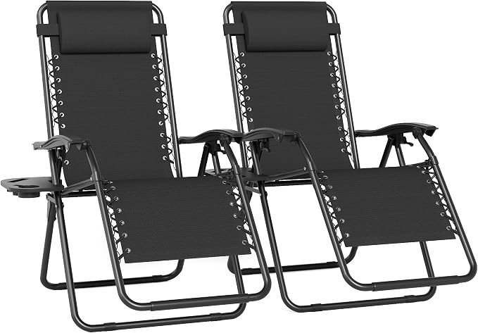 Set of 2 Adjustable Zero Gravity Lounge Chairs Outdoor Recliner w/Cup Holder by TQKVIPI