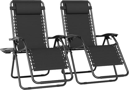 Set of 2 Adjustable Zero Gravity Lounge Chairs Outdoor Recliner w/Cup Holder by TQKVIPI
