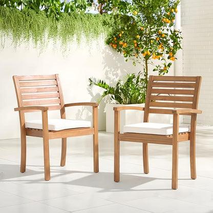 Stackable Patio Dining Chairs Set of 4, Acacia Wood, Stackable Design - Image 2