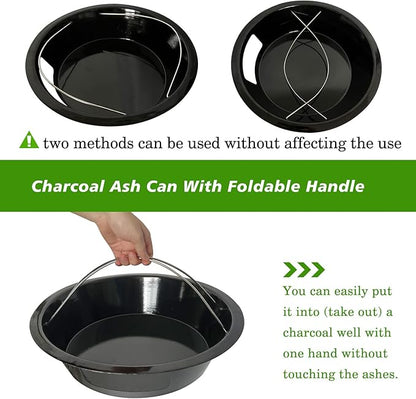 KAMaster Ash Can with Handle Compatible with XL Big Green Egg,Charcoal Ash Collector Must Haves Green Eggs Accessories Carbon Steel Ash Pot with Enamel Coating Steel Folding Handle Kamado Ash Basket