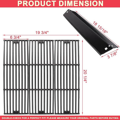Grill Replacement Parts for Chargriller 5050 4000 4208 3725 3030 2121 2828 2123 2222 3001 9020 Parts, for King Griller 3008 5252, Cast Iron Grates Porcelain Heat Plates for Char Griller Accessories