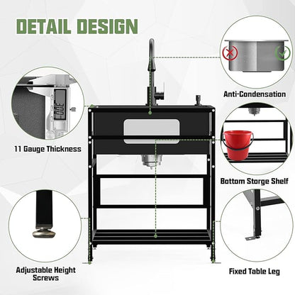 Black 25x22 Inch Freestanding Utility Sink-Stainless Steel Laundry Sink Practicality With Accessories Black Stainless Faucet,Soap Dispenser, SS Sink Grid For Laundry,Garage,Outdoor Kitchen,Garden...