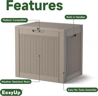 EasyUp 31 Gallon Outdoor Storage Box, Resin Waterproof UV-Resistant Deck Box, Reinforced Stability for Patio, Garden, and Poolside, Rattan Gray