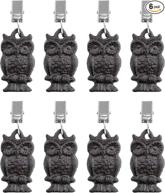 Black Cast Iron Antique Owl Tablecloth Weights Clip on Set of 8, Heavy Duty Vintage Pendant Tablecloth Weights Kit, Flag Weights Clips for Outdoor Garden Party Picnic Tablecloths