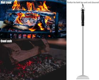 Charcoal Grill Ash Rake Hoe for Fireplace Wood Stove Pizza Oven, Stainless Steel BBQ Cleaner Poker Scraper, Elongated Cleaning Tool Accessories for Smoker, Ceramic, Kamado, Vision Grills