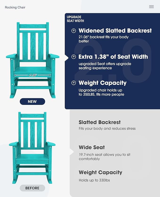 Oversized Outdoor Rocking Chair, HDPE Patio Rockers, Aruba | | All-Weather - Image 4