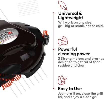Grillbot Automatic Grill Cleaning Robot with Nylon Brushes, BBQ Grill Cleaner, Grill Brush, Grill Scraper, BBQ Accessories (Red Grillbot + Carry Case)