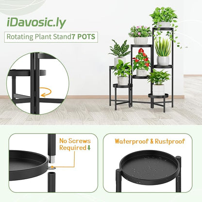 iDavosic.ly Plant Stand Indoor Outdoor, 7 Tier Metal Corner Shelf, Folding - Image 4