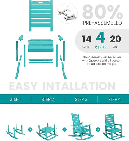 SERWALL Outdoor Rocking Chair Set of 4, HDPE Rocker - Image 5