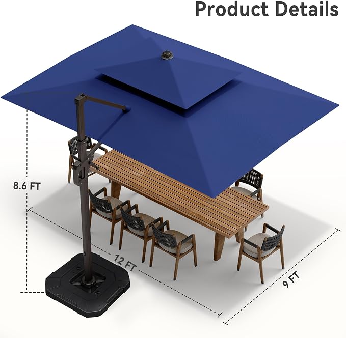 9' X 12' Cantilever Patio Outdoor Umbrella - Image 8