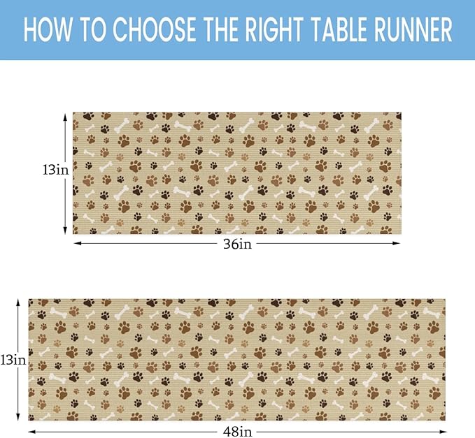 Pet Paws Table Runner Kitchen Dining Table Runner 13*60in Table Center Decor for Indoor Outdoor Home Holiday Party