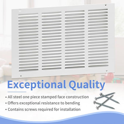 16"W x 10"H [Duct Opening Size] Steel Return Air Grille, Air Return Vent Cover for Ceiling and Sidewall - HVAC Air Vent Covers - [Outer Dimensions: 17.75"W x 11.75"H]