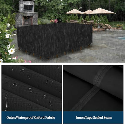 Easy-Going Rectangle Patio Furniture Cover Waterproof Outdoor Dining Table and Chair Cover Anti-UV Outside Sectional Sofa Set Covers (90"L x 64"W x 28"H, Black)