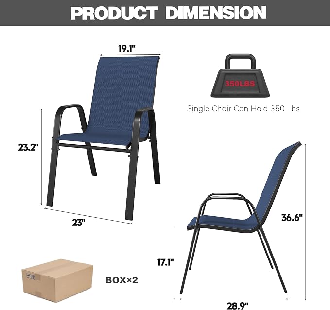 Navy Patio Chairs Set of 4, Stackable Outdoor Dining Chairs - Image 8