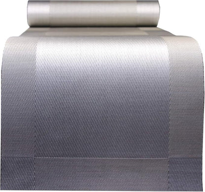 PIGCHCY Elegant Placemats with Matching Table Runner,Washable Placemats Crosswoven Vinyl Table mats Sets(6pcs Round Placemats+1pcs Table Runner,Grey Silver)