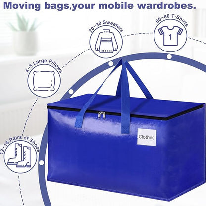 StorageRight Moving Bags-Heavy Duty Moving Boxes, Storage Totes with Zipper, Reinforced Handles and Tag Pocket-Collapsible Moving Supplies for moving, Storage and Travel 93L(Four Colors-6 Pack)