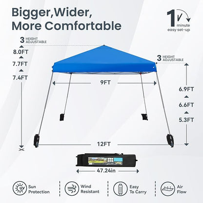 PHI VILLA 12x12 Slant Leg UV Block Sun Shade Canopy with Hardware Kits, Shade for Patio Outdoor Garden Events, Blue