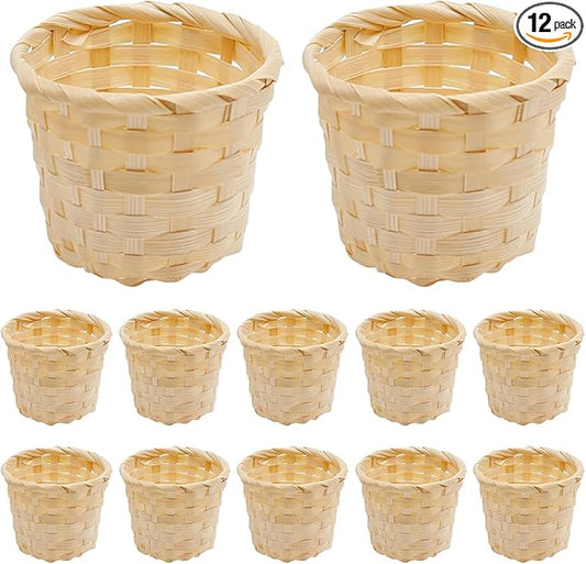 MDEOOSKY 12pcs Mini Woven Bamboo Basket Desktop Clutter Little Baskets Organiser 2.2 x 2.9Inch Small Wicker Baskets for Home Office Table Party Favors Crafts Decoration