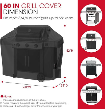 Unicook Grill Cover 60 Inch, Heavy Duty Waterproof Gas Grill Cover for Outside, Fade Resistant Outdoor Barbecue Protector, Compatible with Weber Char-Broil Nexgrill BBQs up to 58" Wide