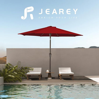 JEAREY 9FT Outdoor Patio Umbrella, Market Umbrella, Burgundy | Outdoor Table - Image 6