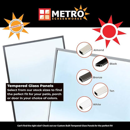 Metro Screenworks Framed Tempered Glass Panel for Porch & Patio Panels, Outdoor Enclosures, (24-1/2" x 6-1/4", Tan) Enclose Your Porch with Tempered Glass Panels - Glass Panel Replacement