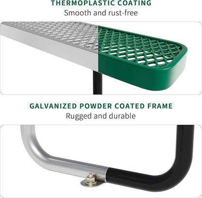 4FT Rectangular Metal Picnic Table for Outdoors, Commercial Steel Metal Picnic Tables, Heavy Duty Sturdy Picnic Tables Furniture Set for Patio Garden Courtyard BBQ, With Umbrella Hole, Green