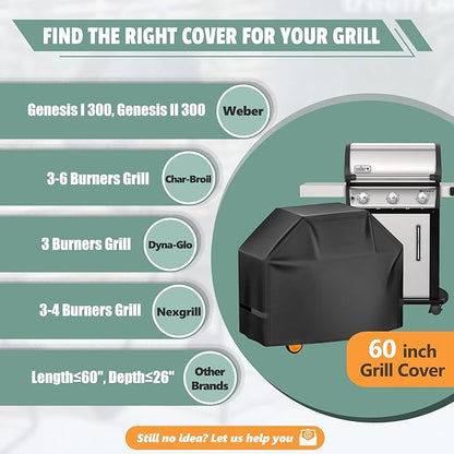 Grill Cover 60 Inch - Superior BBQ Cover for Weber Genesis 300 Series Gas Grill - 600D Outdoor Barbecue Covers for Weber Genesis ii 300, Dyna-glo, Char-Broil, Nexgrill, Monument and Brinkmann