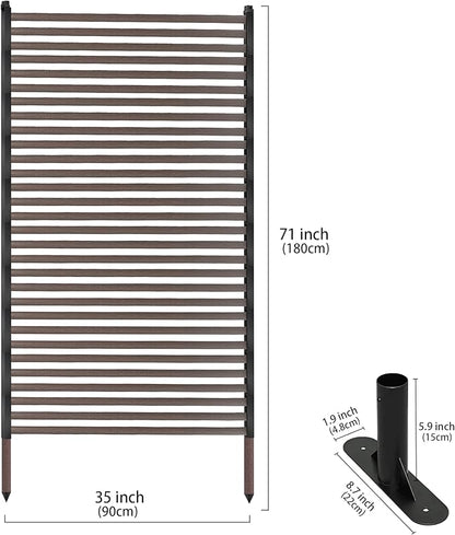 Outdoor Privacy Screen Fence with Feet Stand 3FT x 6FT, Freestanding Fence Privacy Screen for Outside, Metal Pipes and Slats Panels Divider Stake for Garden Patio Balcony Backyard Brown
