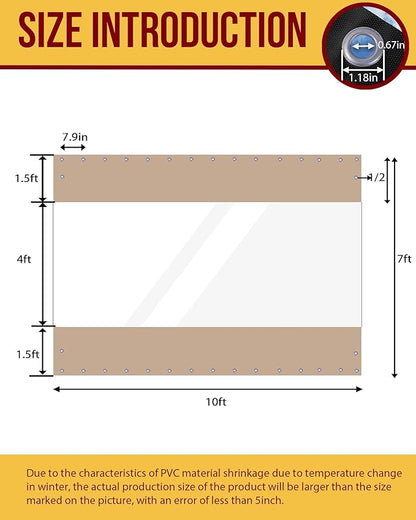 FoundGo 7'H x 10'W Vinyl Curtains for Patio 19oz, Outdoor Clear Vinyl Patio Enclosure,Heavy Duty Clear Tarp Waterproof PVC Tarps with Grommets for Pergola, Balcony,Porch,Gazebos，-4℉ Cold Resistant
