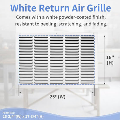 25"W x 16"H [Duct Opening Size] Steel Return Air Grille, Air Return Vent Cover for Ceiling and Sidewall - HVAC Air Vent Covers - [Outer Dimensions: 26.75"W x 17.75"H]