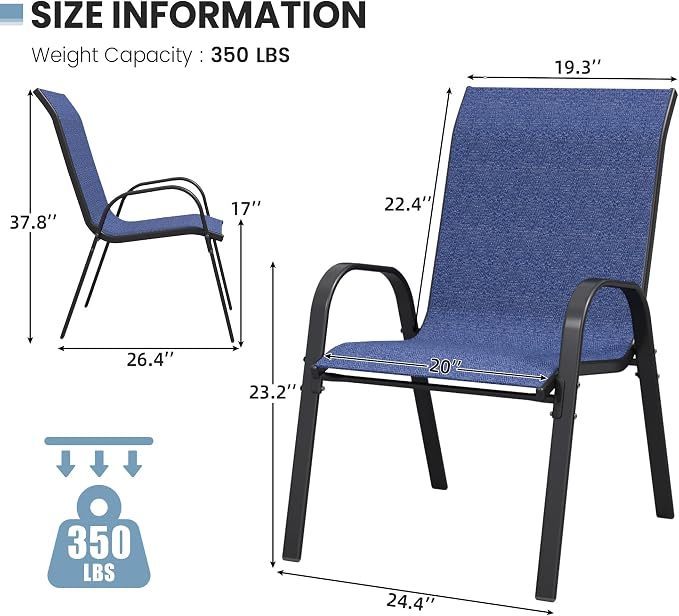 Patio Dining Chairs Set of 8, Outdoor High Stacking Chairs，Breathable Fabric - Image 3