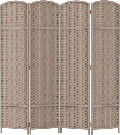 Room Divider 4 Panel Screen 5.6 Ft Tall Partition Room Dividers Beige Privacy Screens Folding Room Separation Free Standing Waterproof Wood Frame Wall Divider