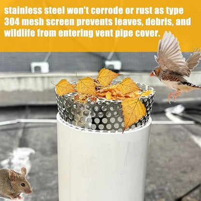 PVC Termination Cap Vent Cover, Stainless Steel Mesh Screen Vent Cover Slot for 4.24" to 4.34" ID Furnace and Roof Vent Pipe, Conical Vent Cap Rust preventing Leaves Debris, Birds Entering