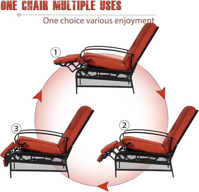 SUNCROWN Outdoor Recliner Chairs Patio Adjustable Relaxing Chair Outdoor Metal - Image 4