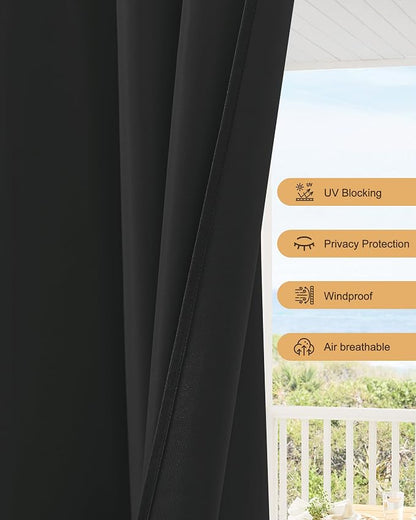 Outdoor Curtains for Patio Waterproof Rod Pocket 6 Pcs 54x84 Inch Black | - Image 4